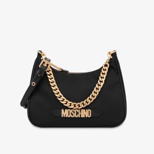 Moschino Lettering Logo Nylon Hobo Bag Black