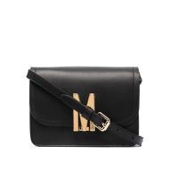 Moschino M Logo Calfskin Shoulder Bag Black