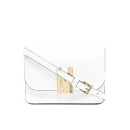 Moschino M Logo Calfskin Shoulder Bag White