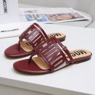 Moschino Logo Cut-Out Thong Slides Burgundy