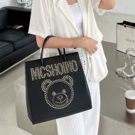 Moschino Teddy Studs Calfskin Tote Black