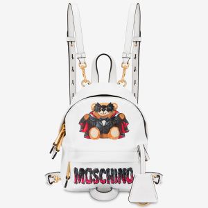 Moschino Bat Teddy Bear Mini Backpack White