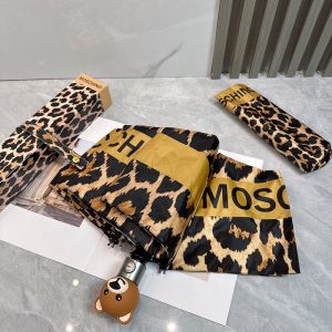 Moschino Leopard 3 Folding Umbrella Brown