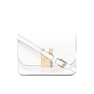 Moschino M Logo Calfskin Shoulder Bag White