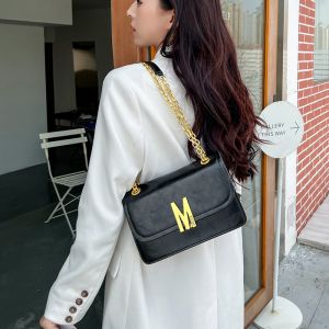 Moschino M Logo Waxyskin Shoulder Bag Black