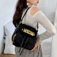 Moschino Lettering Logo Nylon Shoulder Bag Black