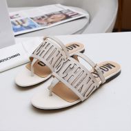 Moschino Logo Cut-Out Thong Slides Beige